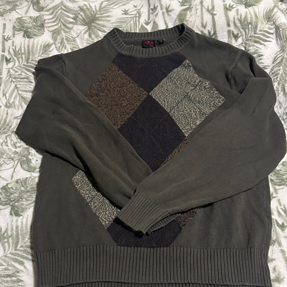 Men's Argyle Sweater - Olive and Brown